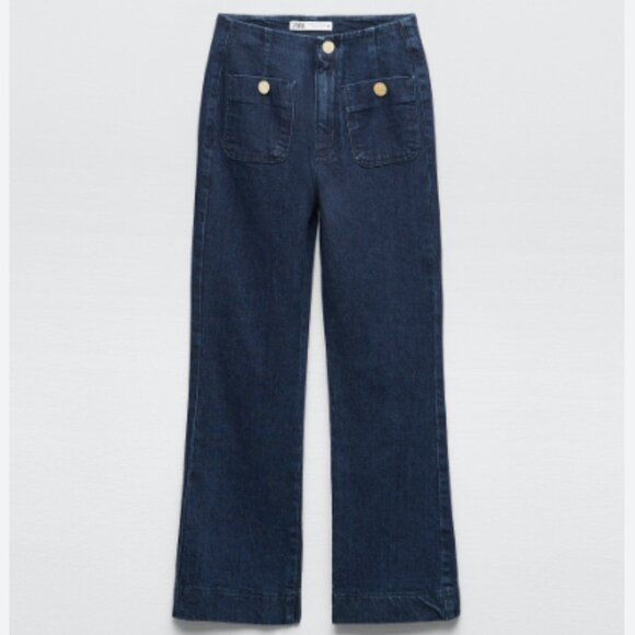Zara High Rise Mini Flare Jeans with Gold Buttons - Picture 2 of 10